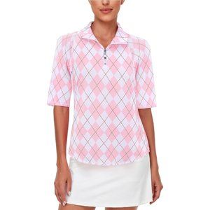 Womens Golf Shirt Half Sleeve Quarter Zip Polo Workout Tops Tennis Shirts M-XXL